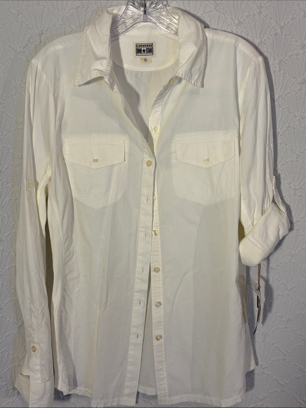 Converse Vintage Women’s Long-Sleeve Cotton Button-Down Shirt in Cream White